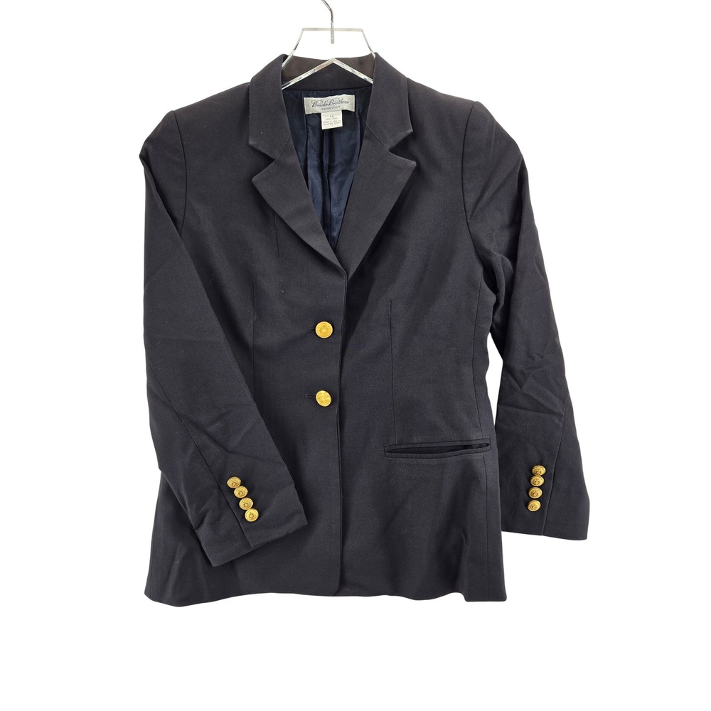 Brooks Brothers Brooksease Black Wool Blazer Gold Crest Buttons 2P USA Made